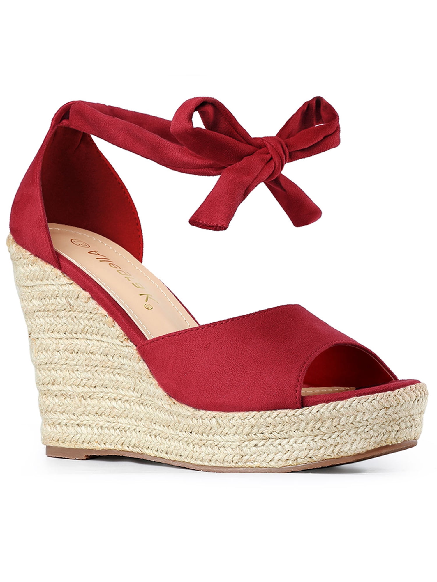 DARING DIVA Women's Espadrilles Tie Up Ankle Strap Wedges Sandals Red 9