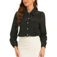thumbnail image 1 of DARING DIVA Women's Eyelet Hallow Out Lace Sheer Button Down Shirt L Black, 1 of 6