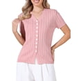 thumbnail image 1 of DARING DIVA Women's Eyelet Tops V Neck Short Sleeve Knit Button Down Shirts S Pink, 1 of 6