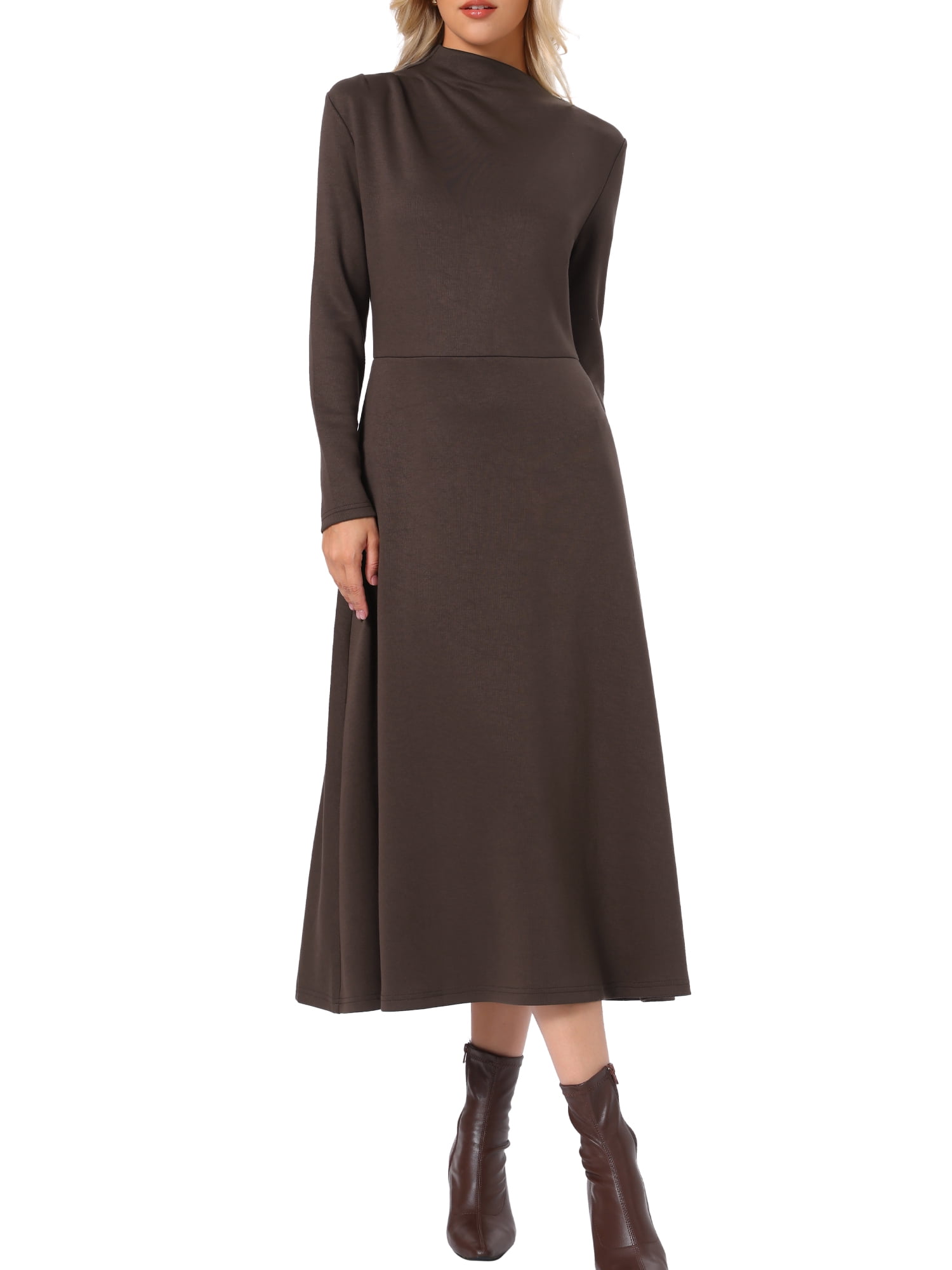 DARING DIVA Women's Fall Ribbed Knit Dresses Neck Long Sleeve Maxi Dress XL Coffee