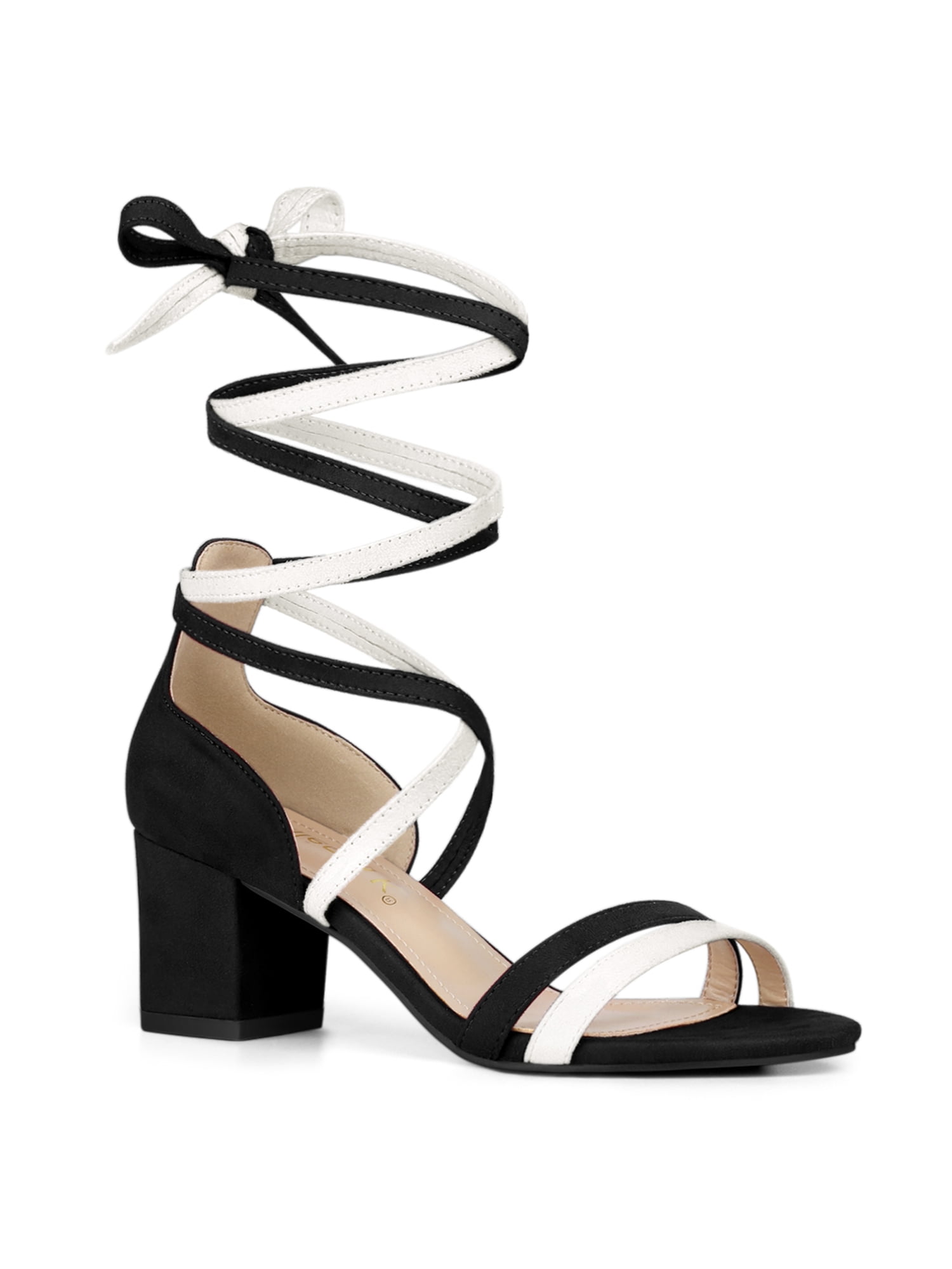 DARING DIVA Women's  Fashion Open Toe Lace Up Color Block Heel Sandals Black White 7
