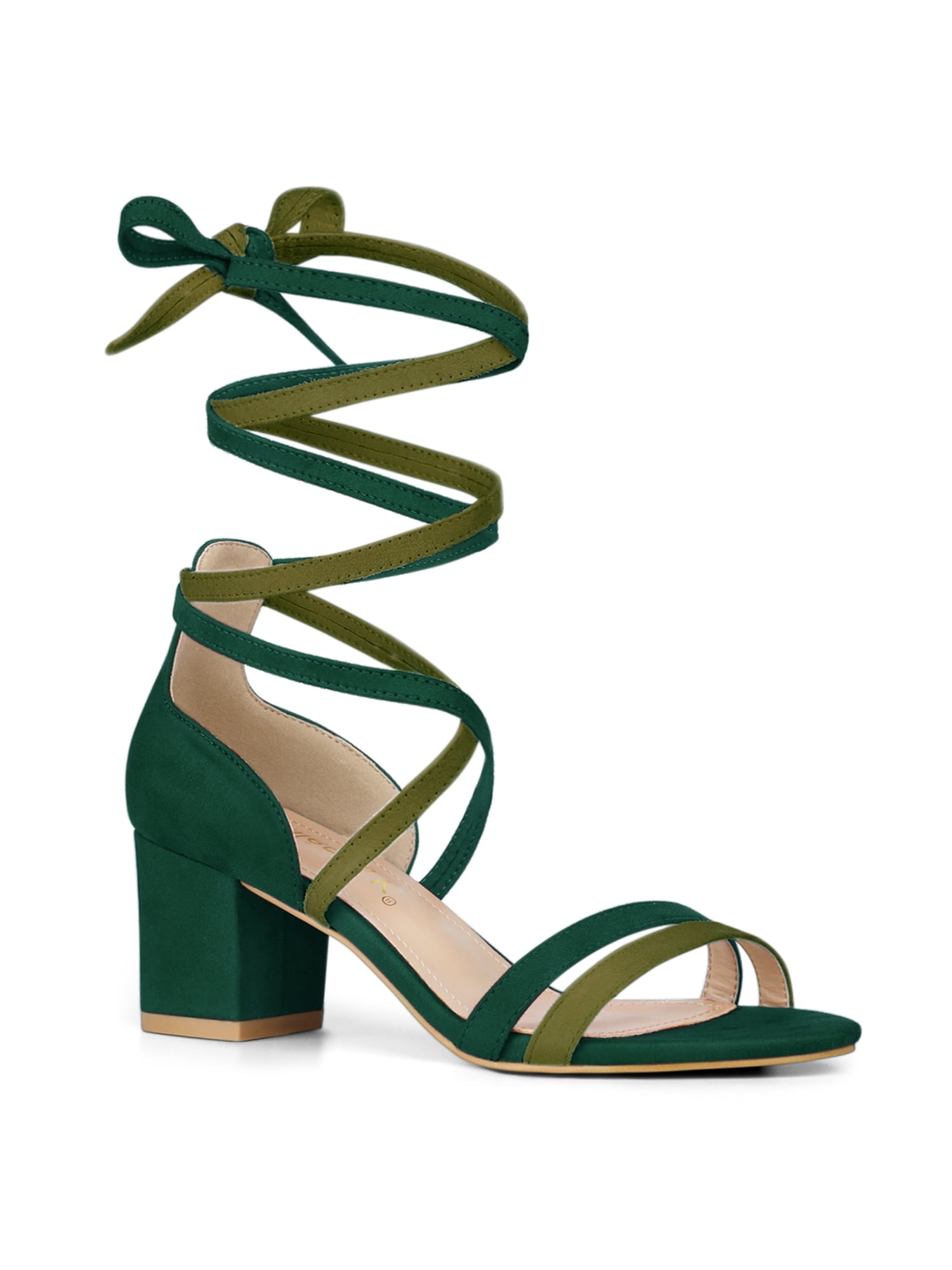 DARING DIVA Women's  Fashion Open Toe Lace Up Color Block Heel Sandals Green 7.5