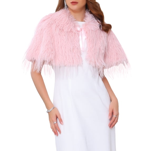 DARING DIVA Women's Faux Fur Bow Tie Neck Wedding Cardigan Shrug S Pink
