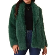 DARING DIVA Women's Faux Fur Coat Long Sleeve Lapel Shaggy Jackets with Pockets L Dark Green