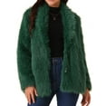 thumbnail image 1 of DARING DIVA Women's Faux Fur Coat Long Sleeve Pockets Lapel Fluffy Overcoat S Dark Green, 1 of 7