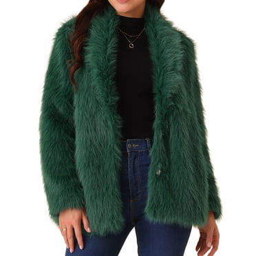 DARING DIVA Women's Faux Fur Coat Open Front Notch Lapel Jacket XL ...