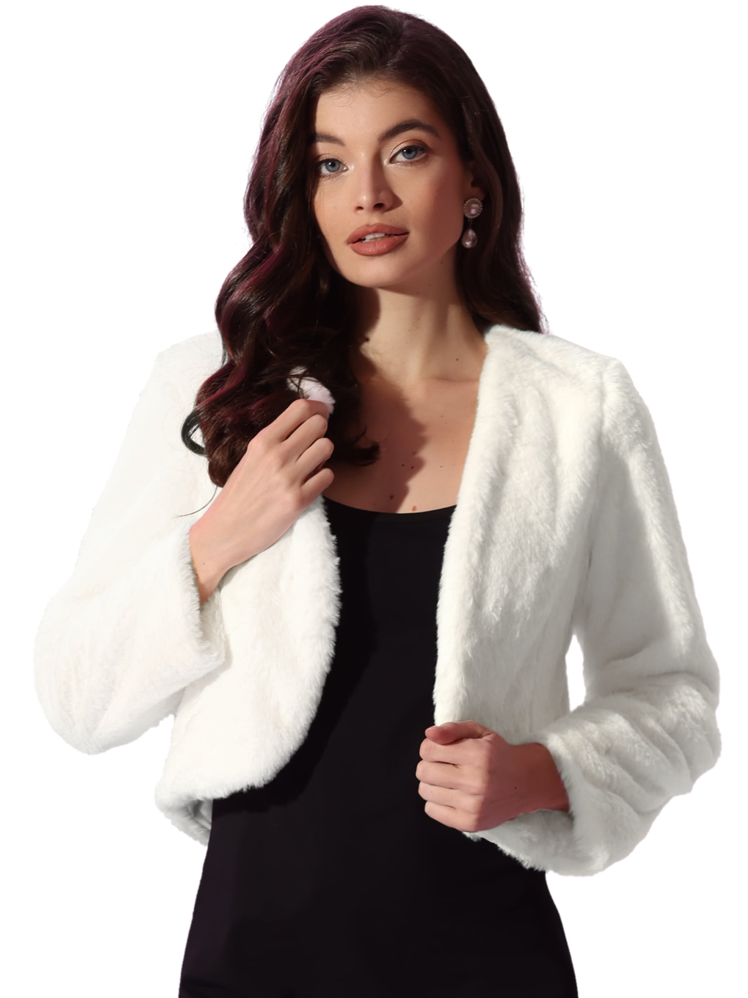 DARING DIVA Women's Faux Fur Cropped Open Front Jacket Bolero Coat XL White
