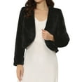 thumbnail image 1 of DARING DIVA Women's Faux Fur Cropped Open Front Jacket Bolero Coat XS Black, 1 of 6