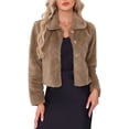 thumbnail image 1 of DARING DIVA Women's Faux Fur Cropped Snap Button Fluffy Jackets XS Khaki, 1 of 6