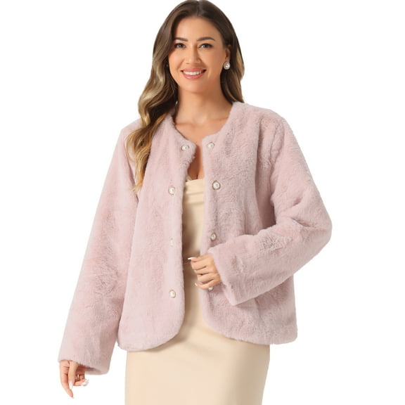 DARING DIVA Women's Faux Fur Long Sleeve Fluffy Outerwear Coat S Pink
