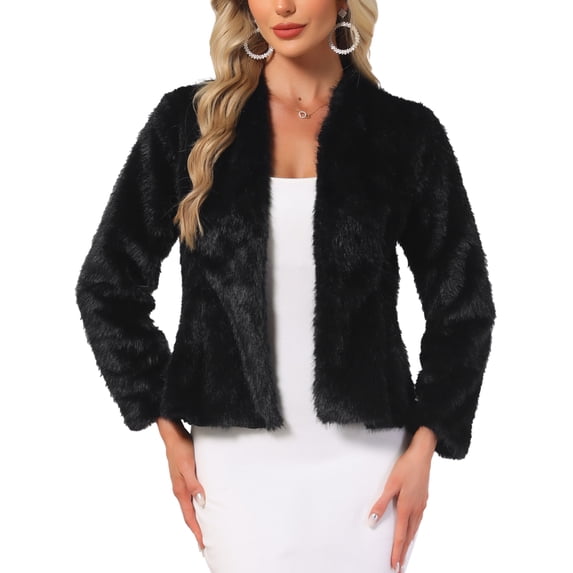 DARING DIVA Women's Faux Fur Long Sleeve Open Front Overcoat Fluffy Jacket XL Black