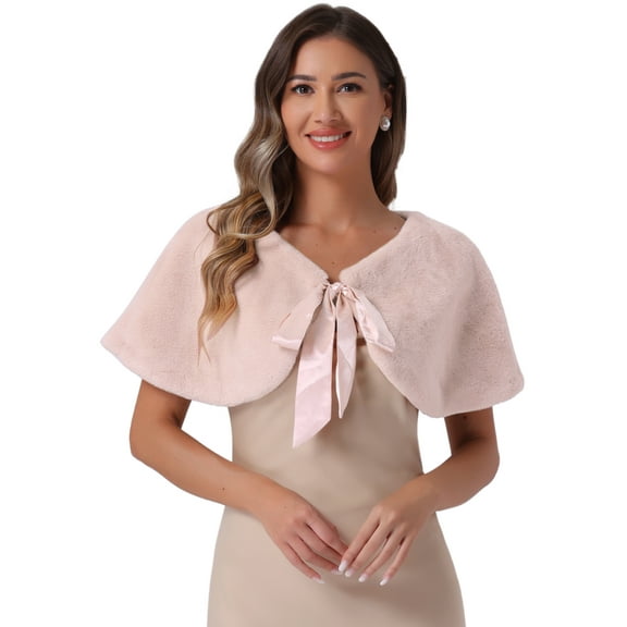 DARING DIVA Women's Faux Fur Shawl Bowknot Ribbon Bridal Wrap Stole Shrug L Pink