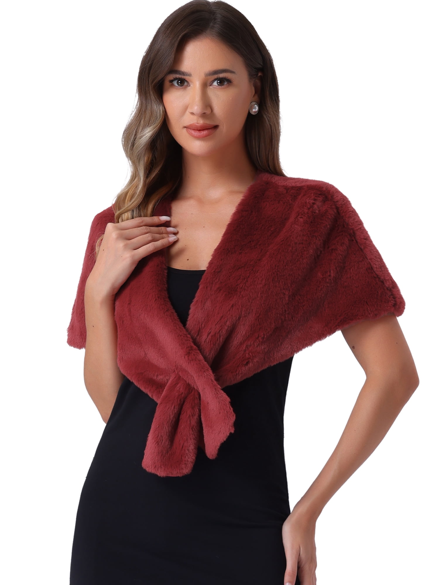 DARING DIVA Women's Faux Fur Shawl Stole Winter Wedding Wrap L Burgundy