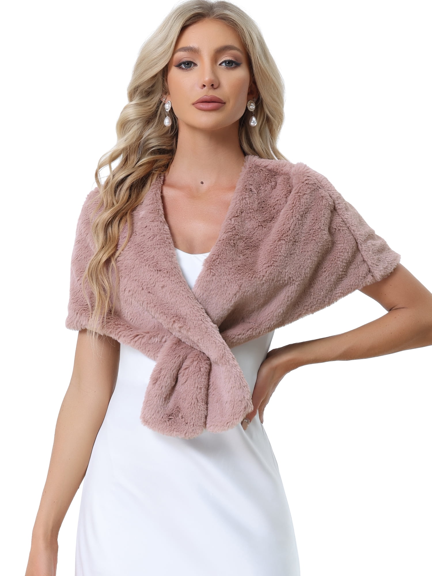 DARING DIVA Women's Faux Fur Shawl Stole Winter Wedding Wrap L Pink