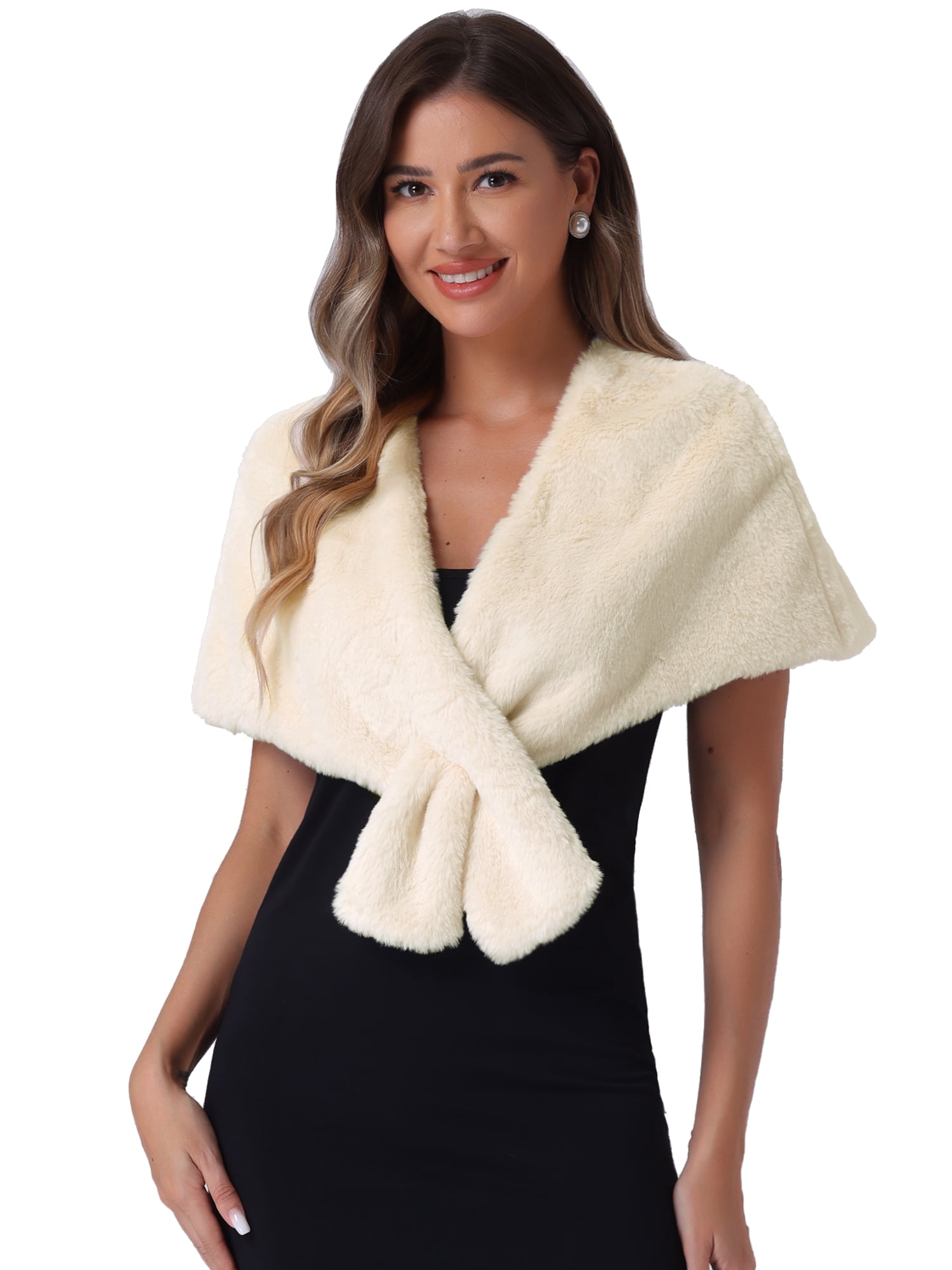 DARING DIVA Women's Faux Fur Shawl Stole Winter Wedding Wrap XL Beige