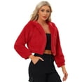 thumbnail image 1 of DARING DIVA Women's Faux Fur Zip Up Casual Fuzzy Hooded Crop Jacket XL Red, 1 of 6