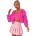 thumbnail image 1 of DARING DIVA Women's Faux Fur Zip Up Casual Fuzzy Hooded Crop Jacket XS Hot Pink, 1 of 6