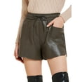 thumbnail image 1 of DARING DIVA Women's Faux Leather Elastic High Waist PU Shorts M Coffee, 1 of 6