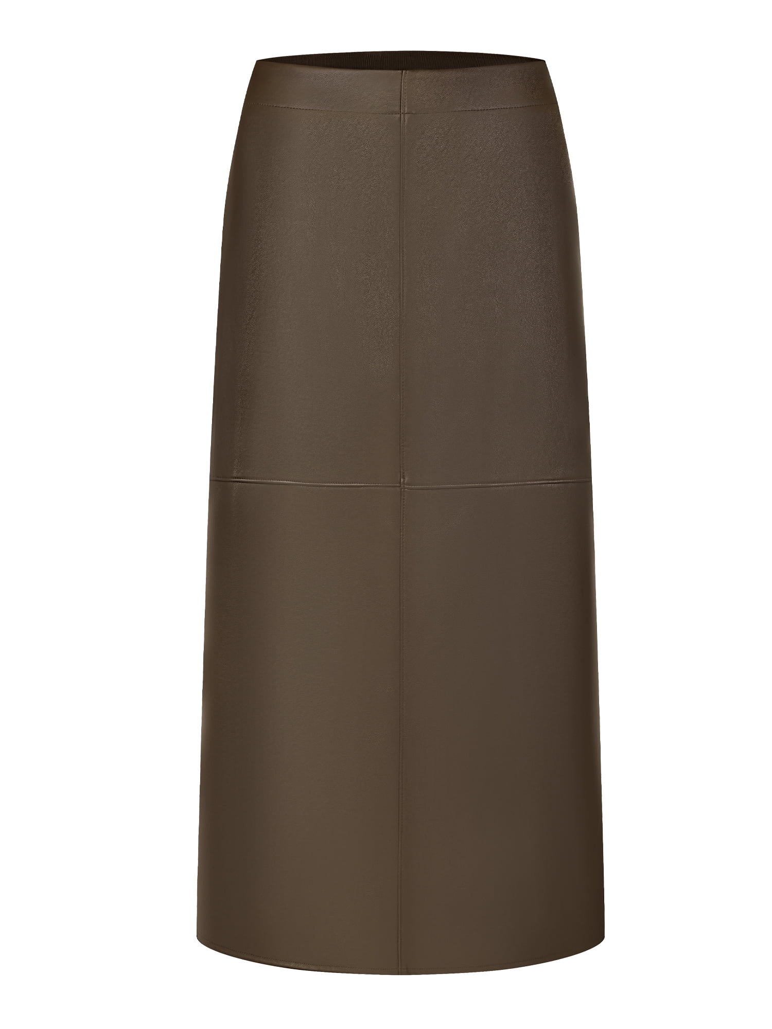 DARING DIVA Women's Faux Leather High Waist Knee Length Skirts Large Brown