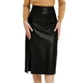 thumbnail image 1 of DARING DIVA Women's Faux Leather High Waist Side Slit Bodycon Pencil Midi Skirts L Black, 1 of 6