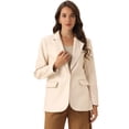 thumbnail image 1 of DARING DIVA Women's Faux Leather Jacket Lapel Collar PU Biker Moto Casual Oversized Blazer L Beige, 1 of 5