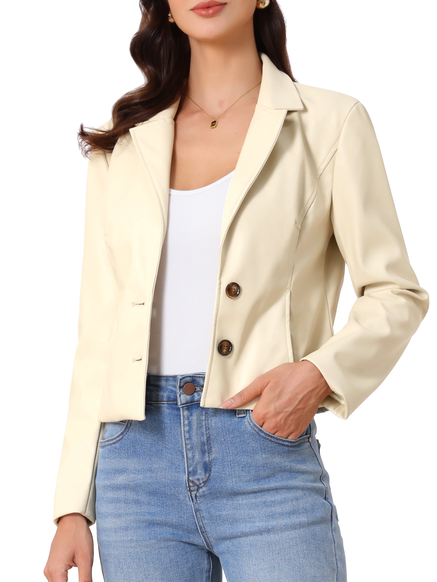 DARING DIVA Women's Faux Leather Motorcycle Jacket for Women Casual Cropped PU Leather L White