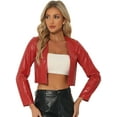 thumbnail image 1 of DARING DIVA Women's Faux Leather Jacket Short Coat Moto Biker Cropped L Red, 1 of 6