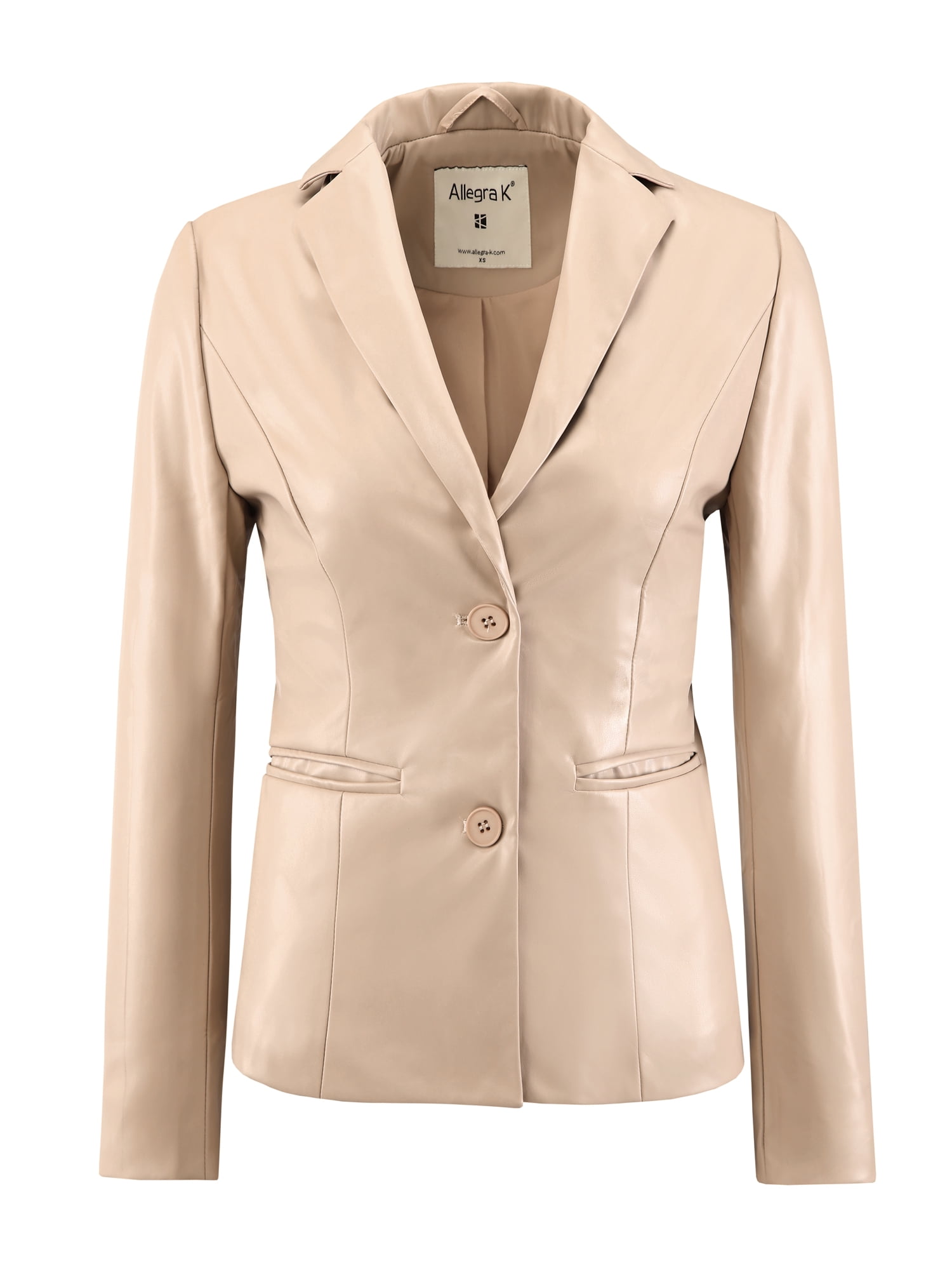DARING DIVA Women's Faux Leather Notched Lapel Casual Jacket XL Beige