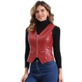 thumbnail image 1 of DARING DIVA Women's Faux Leather Waistcoat V Neck Zipper Motorcycle Vest M Red, 1 of 5