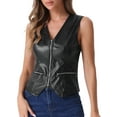 thumbnail image 1 of DARING DIVA Women's Faux Leather Waistcoat V Neck Sleeveless Zipper Vest XS Black, 1 of 6