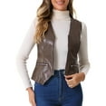 thumbnail image 1 of DARING DIVA Women's Faux Leather Waistcoat V Neck Sleeveless Zipper Vest XS Brown, 1 of 6