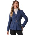 thumbnail image 1 of DARING DIVA Women's Faux Suede Belted Lapel Single Breasted Blazer L Dark Blue, 1 of 6