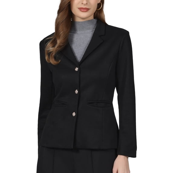 DARING DIVA Women's Faux Suede Blazer Lapel Collar Long Sleeve Jacket S Black