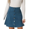 thumbnail image 1 of DARING DIVA Women's Faux Suede Button Front Mini A-Line Skirt S Peacock Blue, 1 of 6