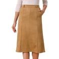 thumbnail image 1 of DARING DIVA Women's Faux Suede Elastic High Waist A Line Midi Skirt with Pockets XL Brown, 1 of 8