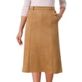 thumbnail image 1 of DARING DIVA Women's Faux Suede A Line Midi Skirt with Pockets XL Brown, 1 of 8