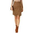 thumbnail image 1 of DARING DIVA Women's Faux Suede Fall Front Slit Wrap Pencil Skirt XS Brown, 1 of 7