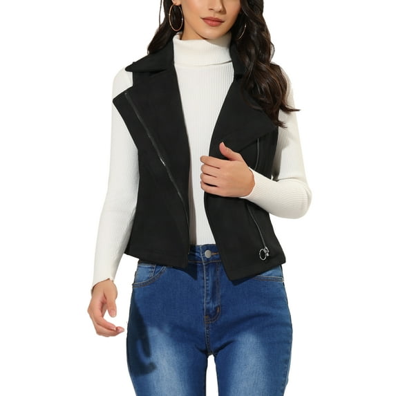 DARING DIVA Women's Faux Suede Female Short Jacket Outwear Vest L Black