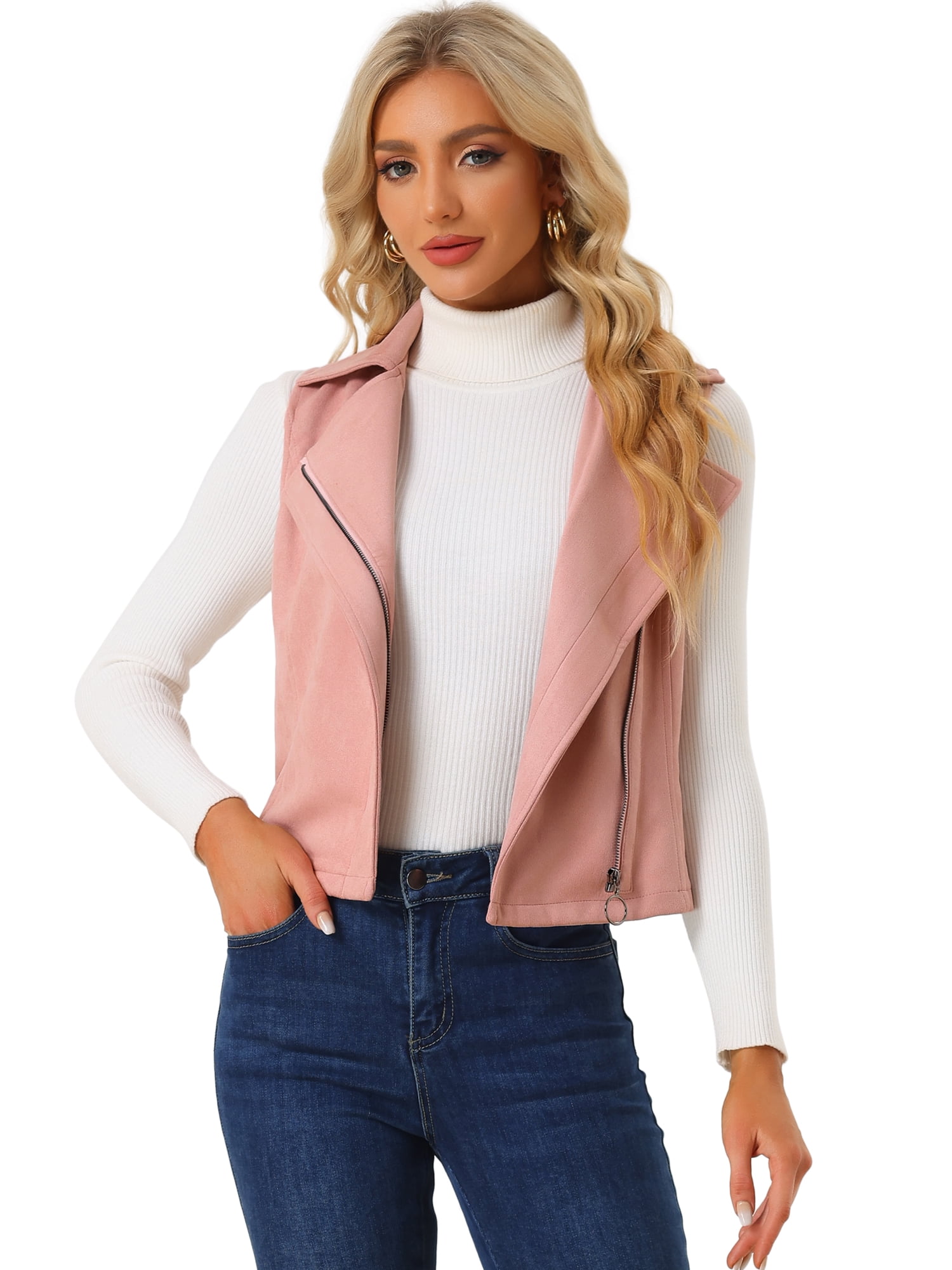 DARING DIVA Women's Faux Suede Female Short Jacket Outwear Vest XL Pink