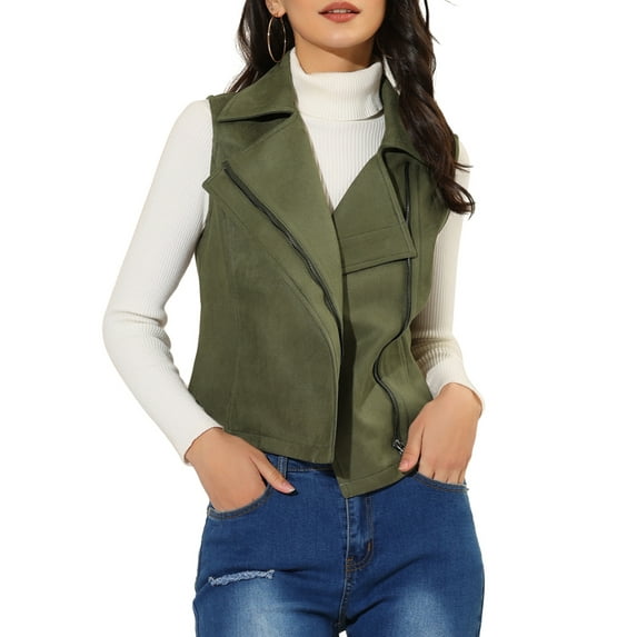 DARING DIVA Women's Faux Suede Female Short Jacket Outwear Vest XS Army Green