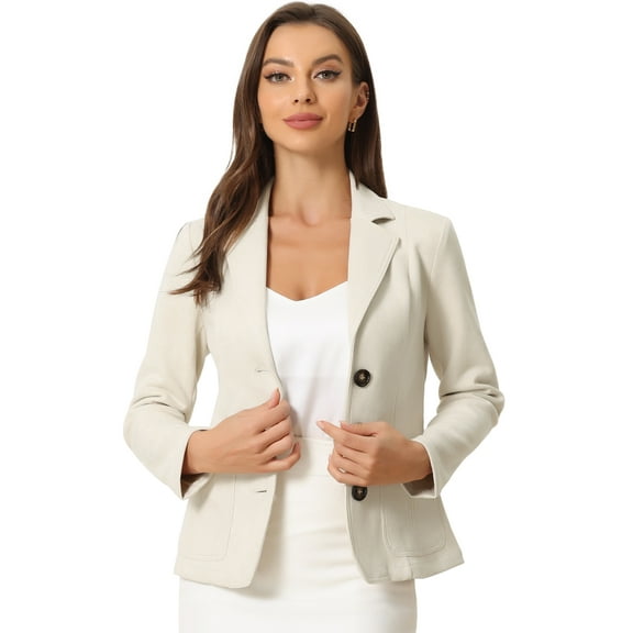 DARING DIVA Women's Faux Suede Lapel Collar Button Down Blazer XL Beige