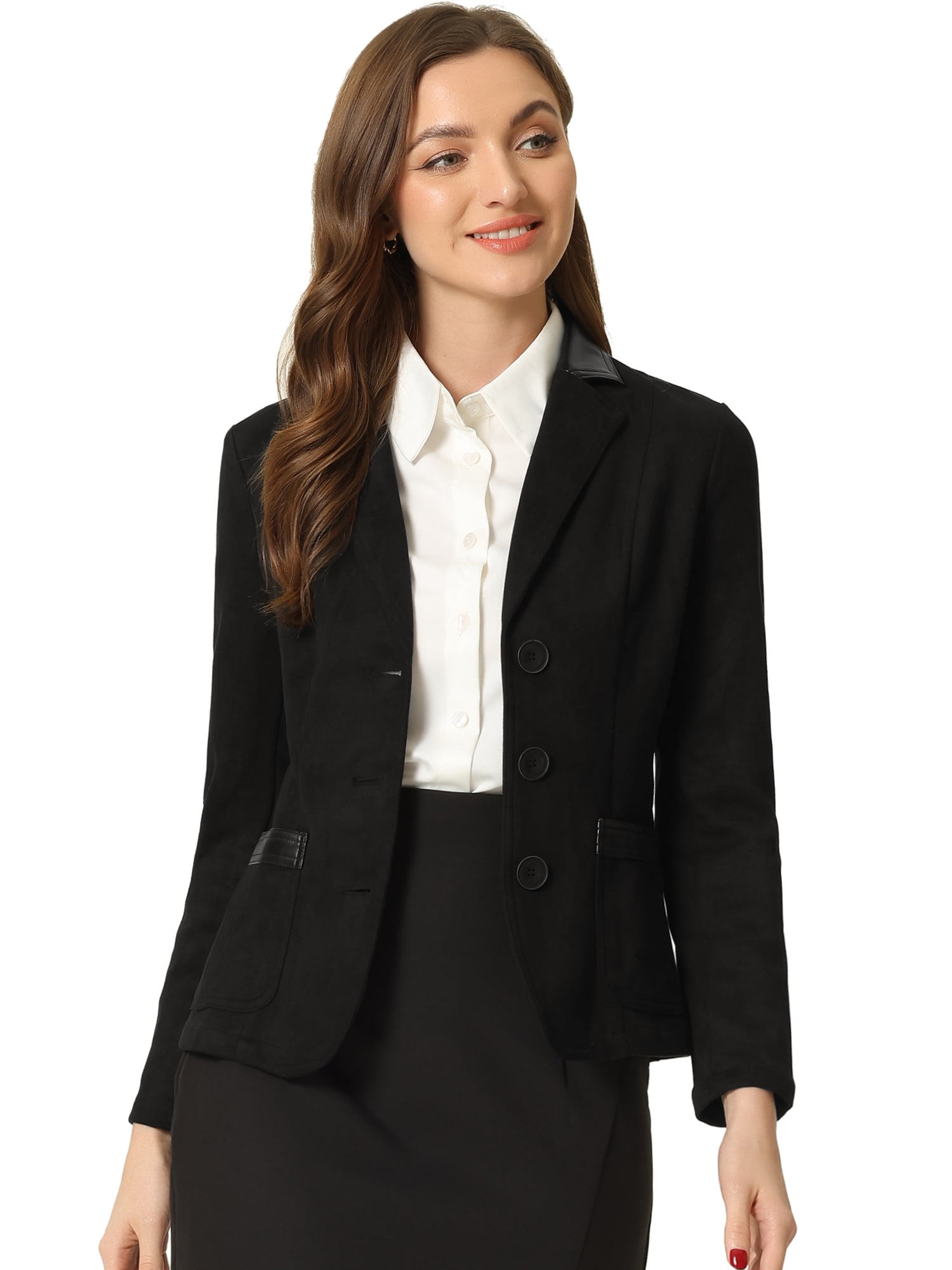 DARING DIVA Women's Faux Suede Lapel Collar Button Down Blazer XL Black
