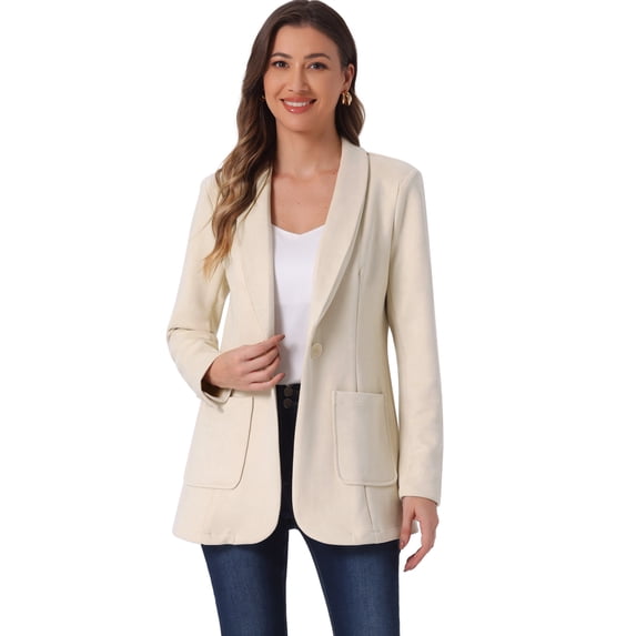 DARING DIVA Women's Faux Suede Lapel Collar One Button Dressy Suit Jacket M Beige