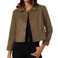 thumbnail image 1 of DARING DIVA Women's Faux Suede Long Sleeve Button Down Short Jacket Coat S Brown, 1 of 6