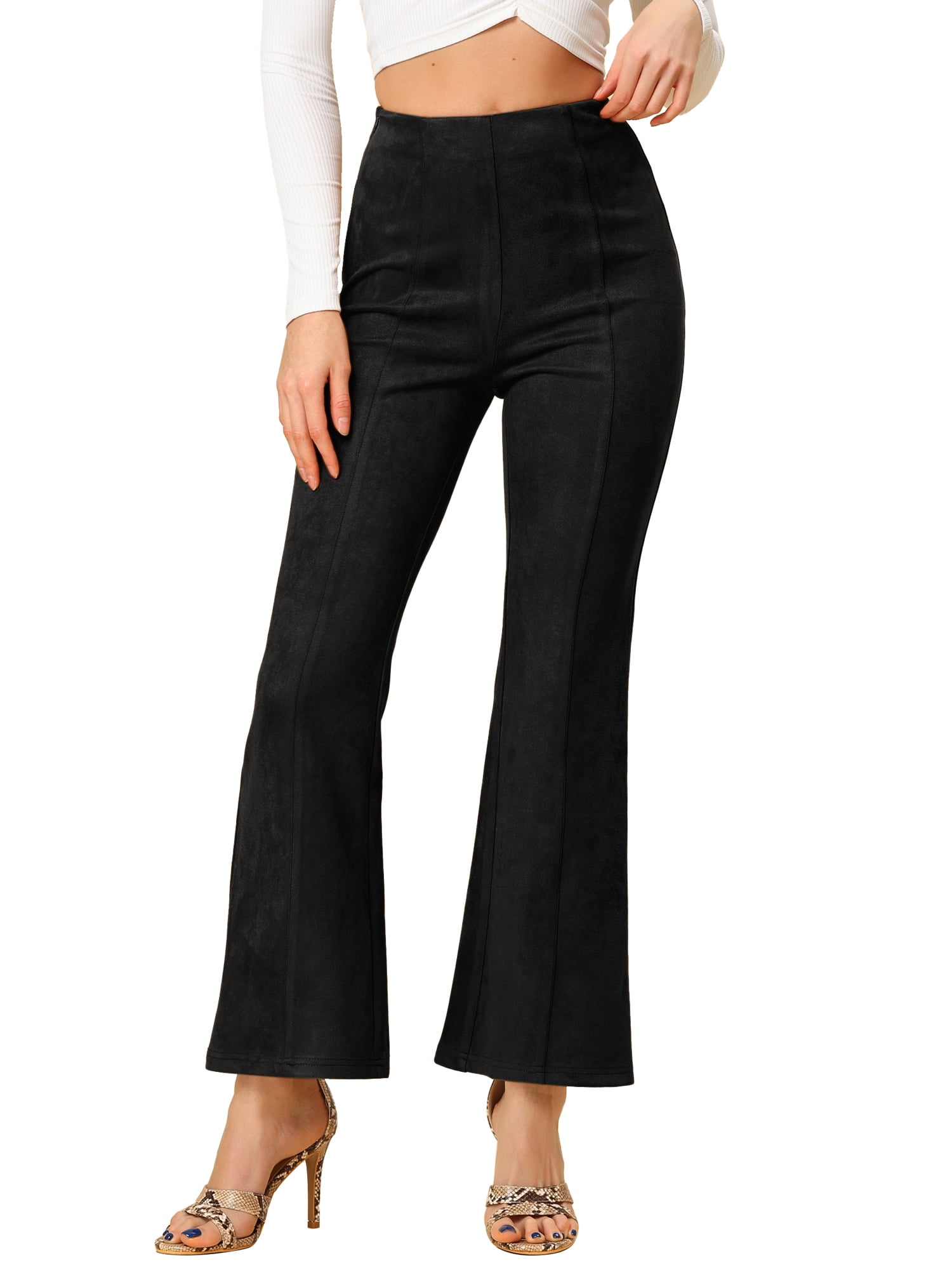 DARING DIVA Women's Faux Suede Pants Wide Legs Bell Bottom Flared Trousers XS Black