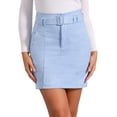 thumbnail image 1 of DARING DIVA Women's Faux Suede Skirt Belted Pencil Skirts L Light Blue, 1 of 6