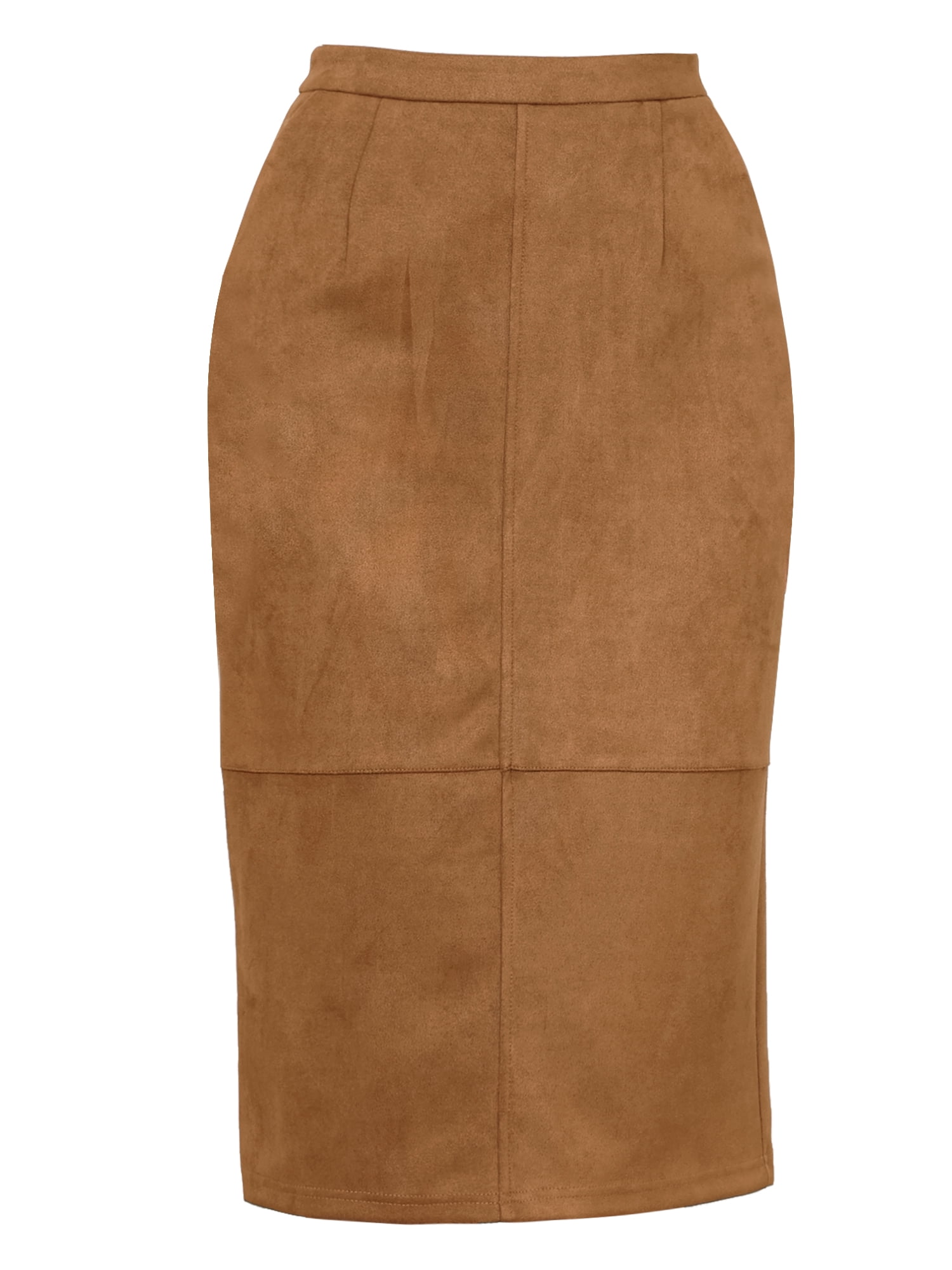 DARING DIVA Women's Faux Suede Skirt High Waist Vintage Skirts S Caramel