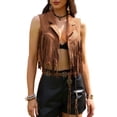 thumbnail image 1 of DARING DIVA Women's Faux Suede Sleeveless Crop Open Front Fringe Vest XS Brown, 1 of 6