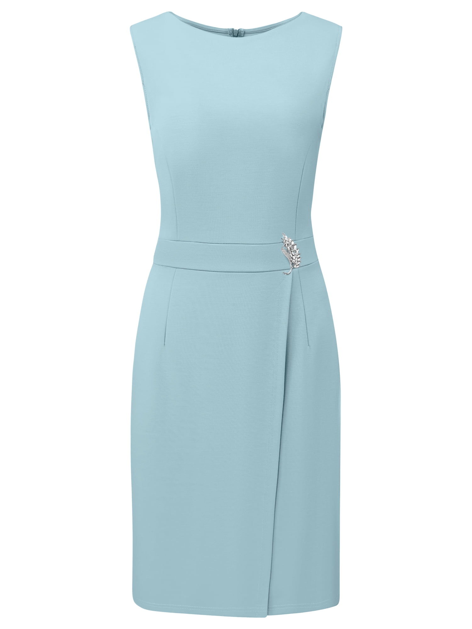 DARING DIVA Women's Faux Wrap Pencil Dress Sleeveless Boat Neck Dresses S Light Blue