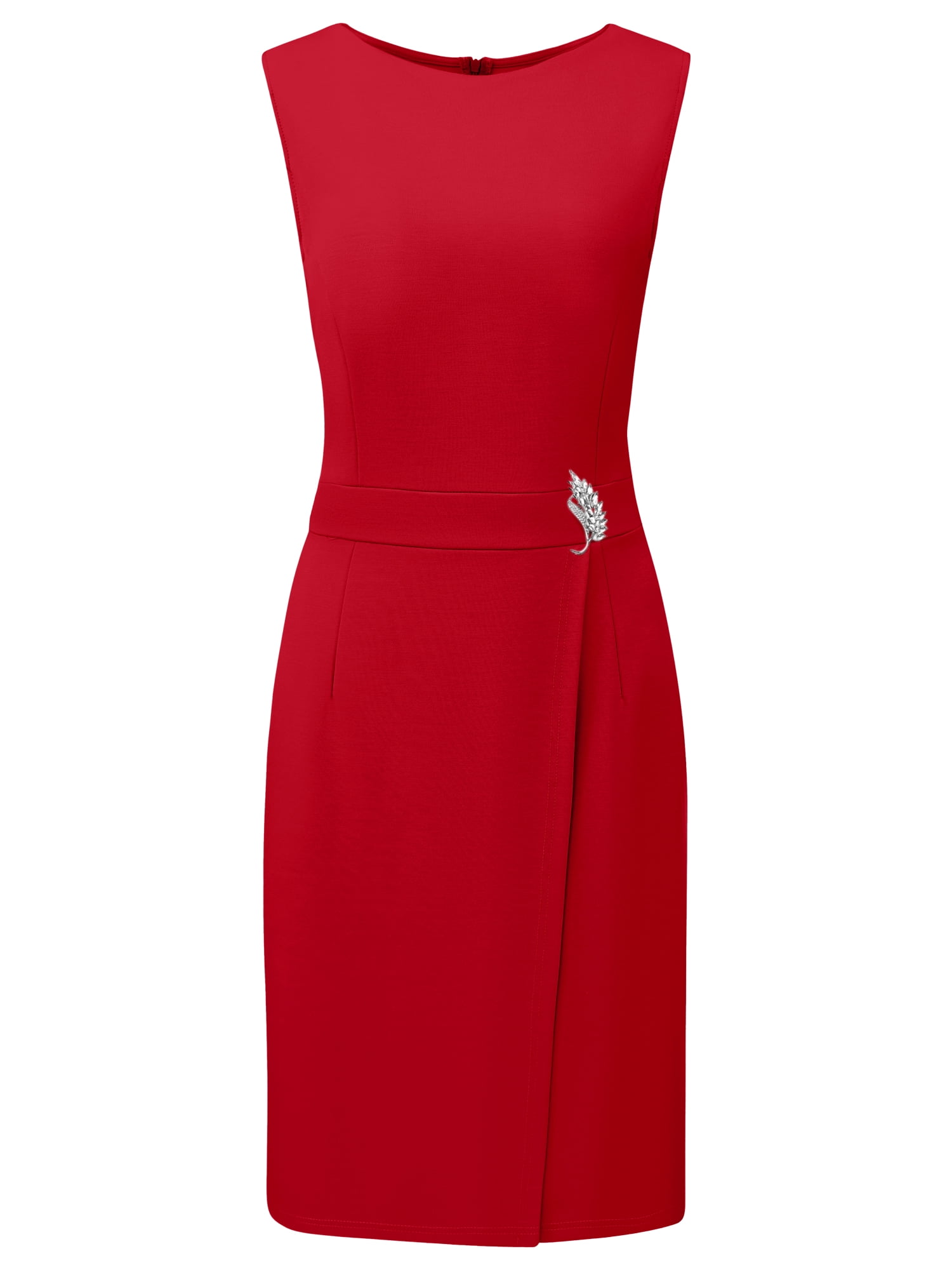 DARING DIVA Women's Faux Wrap Pencil Dress Sleeveless Boat Neck Dresses S Red